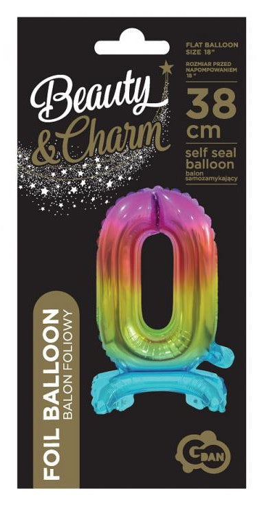 Folijas balons ar ciparu "0" 38 cm, krāsains, varavīksnes krāsā