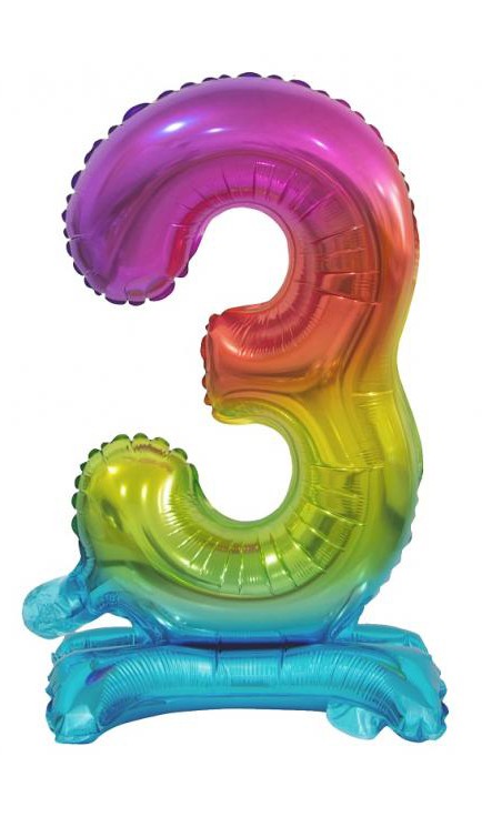 Krāsains mini folijas balons ar skaitli 3, 38 cm, varavīksnes krāsā