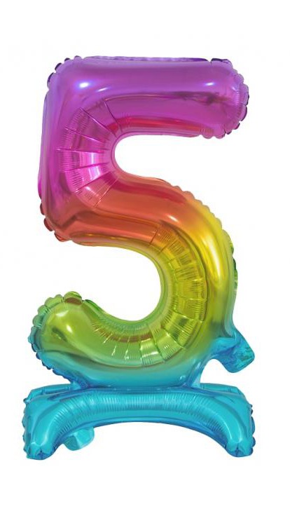 Krāsains mini folijas balons ar skaitli 5, 38 cm, varavīksnes krāsā
