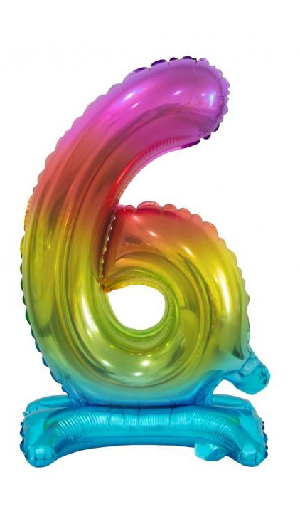 Folijas balons ar 6 cipariem, 38 cm, krāsains, varavīksnes krāsā