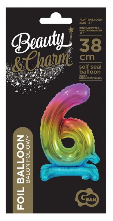 Folijas balons ar 6 cipariem, 38 cm, krāsains, varavīksnes krāsā