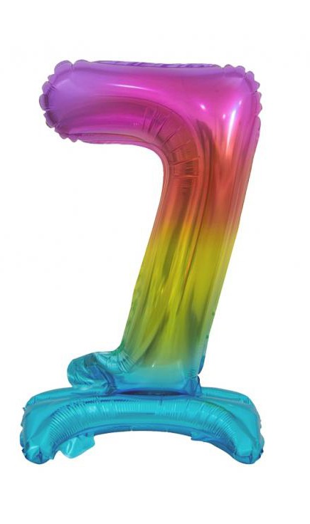 Krāsains mini folijas balons ar skaitli 7, 38 cm, varavīksnes krāsā