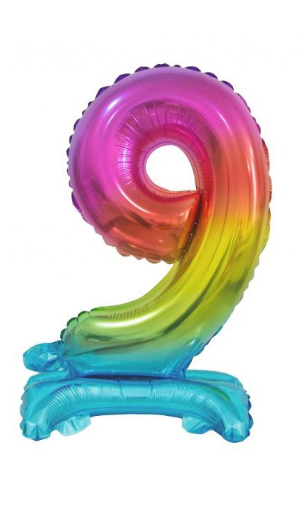 Krāsains mini folijas balons ar skaitli 9, 38 cm, varavīksnes krāsā