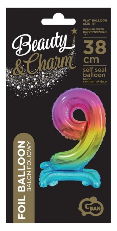 Krāsains mini folijas balons ar skaitli 9, 38 cm, varavīksnes krāsā