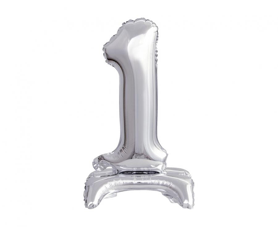 Sudraba mini folijas balons ar skaitli 1, 38 cm, B&C Silver