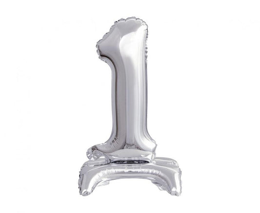 Sudraba mini folijas balons ar skaitli 1, 38 cm, B&C Silver