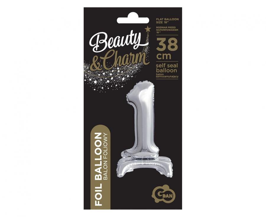 Sudraba mini folijas balons ar skaitli 1, 38 cm, B&C Silver