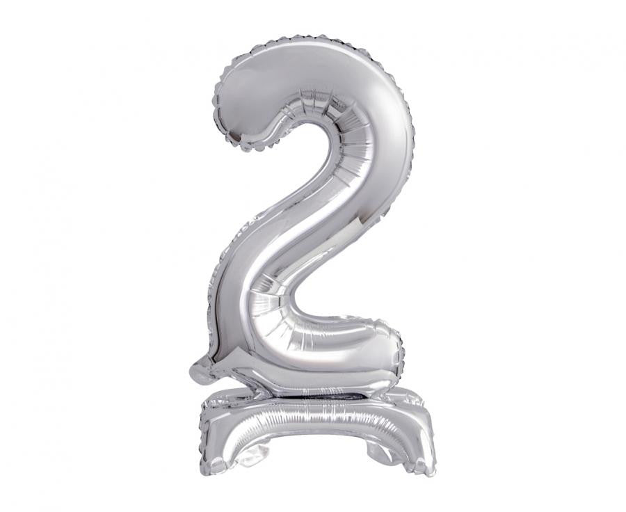 Folijas balons "Cipars B&C" ar statīvu, 38 cm, sudraba krāsā