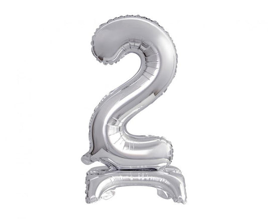 Folijas balons "Cipars B&C" ar statīvu, 38 cm, sudraba krāsā