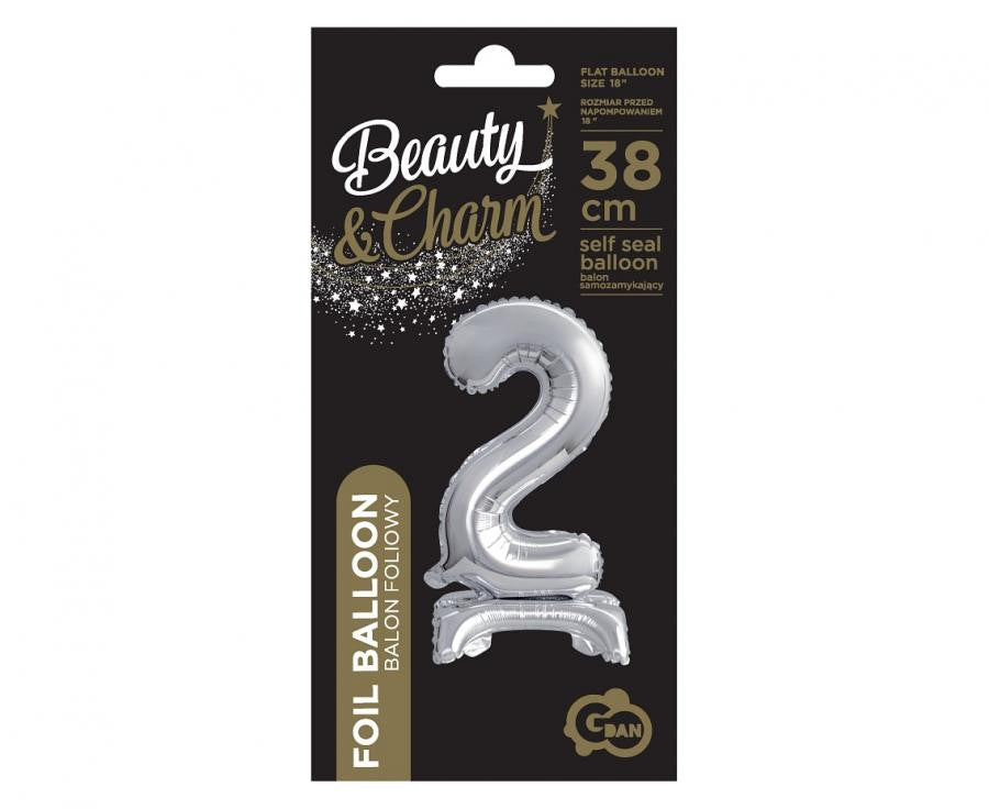 Folijas balons "Cipars B&C" ar statīvu, 38 cm, sudraba krāsā