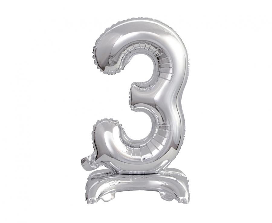 Sudraba mini folijas balons ar skaitli 3, 38 cm, B&C Silver