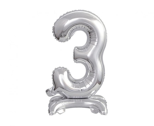 Sudraba mini folijas balons ar skaitli 3, 38 cm, B&C Silver