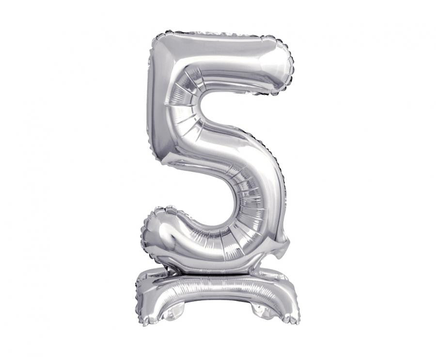 Sudraba mini folijas balons ar skaitli 5, 38 cm