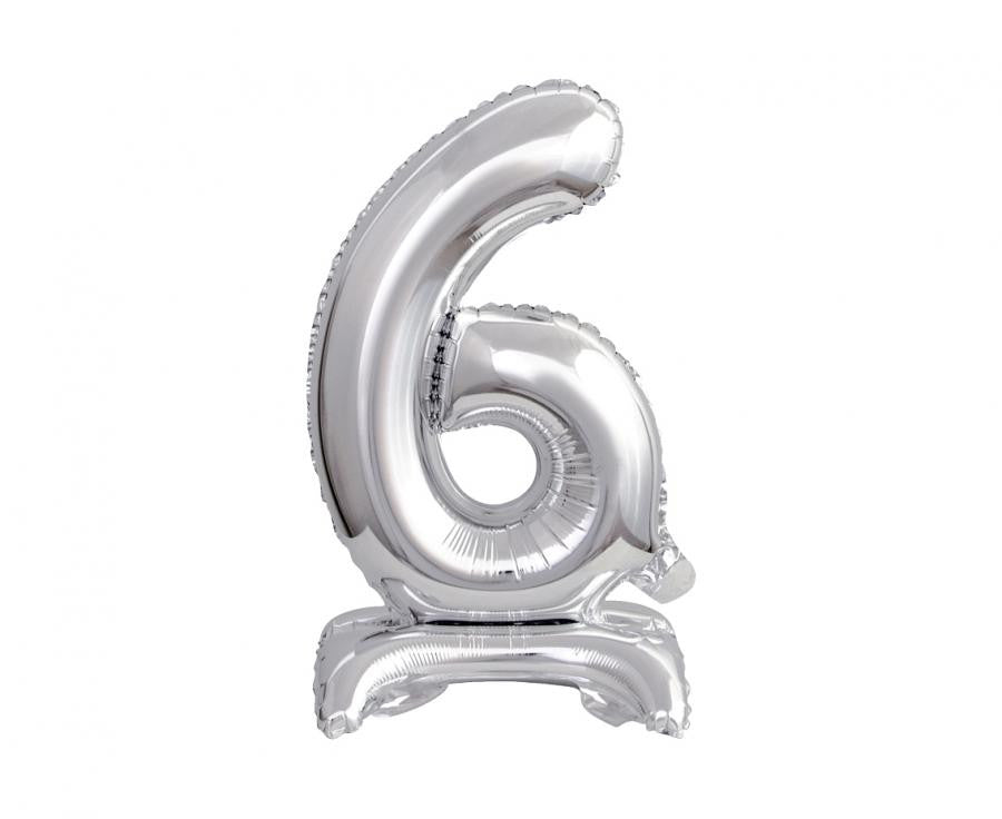 Sudraba mini folijas balons ar skaitli 6, 38 cm, B&C Silver