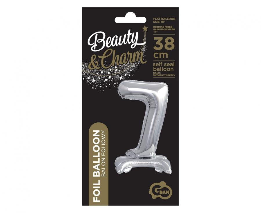 Sudraba mini folijas balons ar skaitli 7, 38 cm, B&C Silver