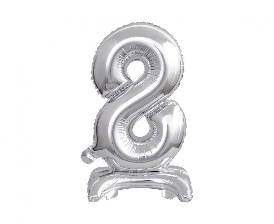 Sudraba mini folijas balons ar skaitli 8, 38 cm, B&C Silver