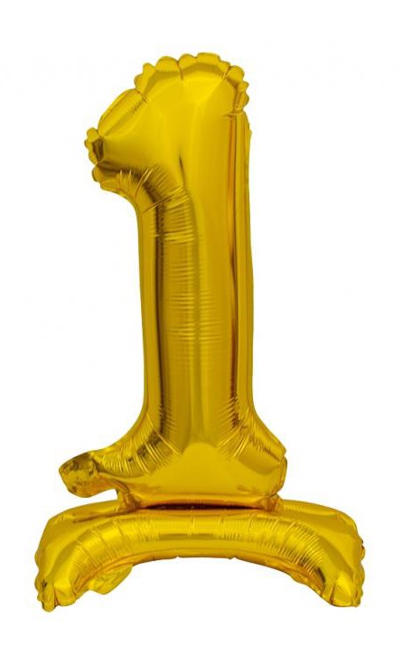 Folijas balons "Cipars B&C Gold", mini, skaitlis 1, ar pamatni, 38 cm