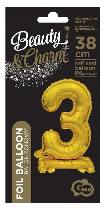 Folijas balons "Cipars B&C Gold", miniatūrs cipars 3, 38 cm