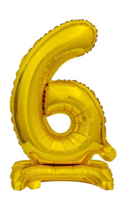 Folijas balons "Cipars B&C Gold", mini, skaitlis 6, ar pamatni, 38 cm