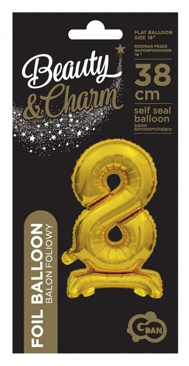 Folijas balons "Cipars B&C Gold" ar statīvu, 38 cm, zelta krāsā