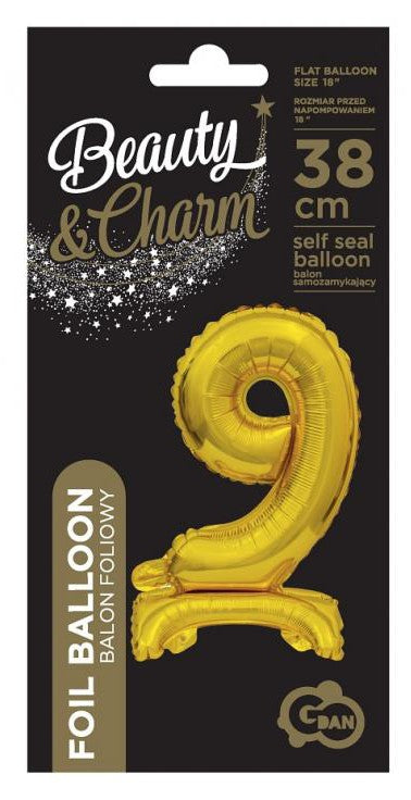Folijas balons ar 9 cipariem, 38 cm, mini, B&C Gold
