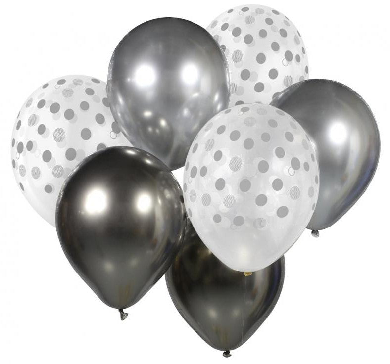 Krāsaini sudrabaini-grafīta balonu komplekts, 7 gab., 12 collas (30 cm)