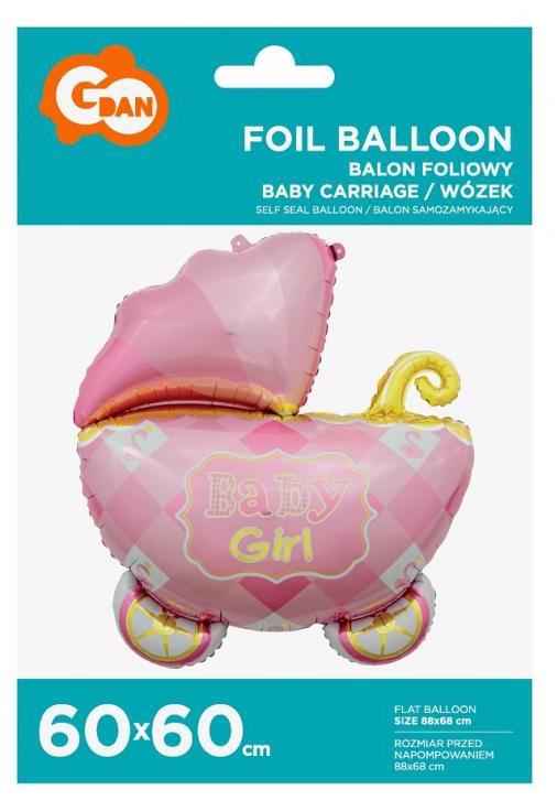 Folijas balons "Rozā bērnu ratiņi", 60 cm