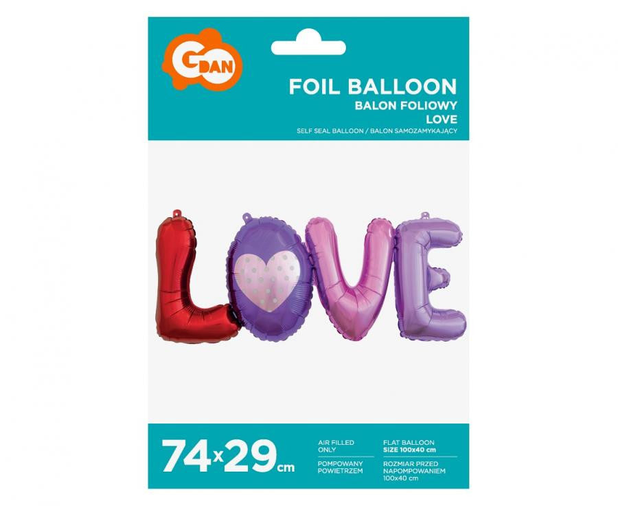 Mīlestība, mīlestība, folijas balons, 74x29 cm