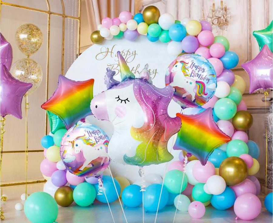 Vienradža varavīksnes folijas balonu komplekts, 5 daļas