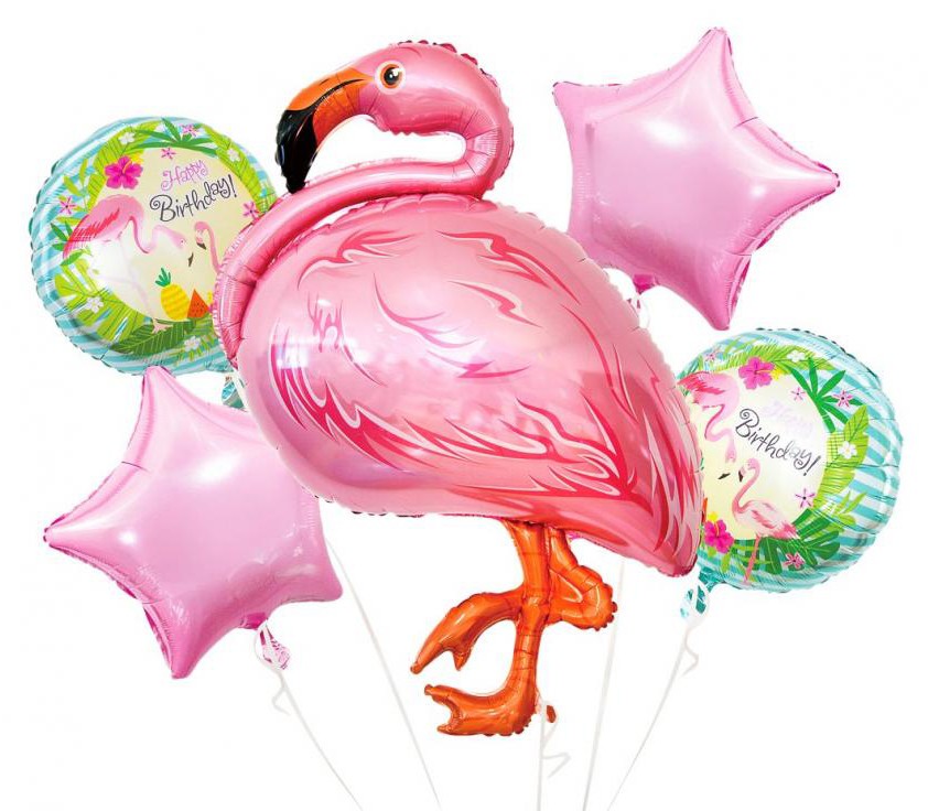 Folijas balonu komplekts "Dzīvnieki" - rozā flamingo, 5 gab.