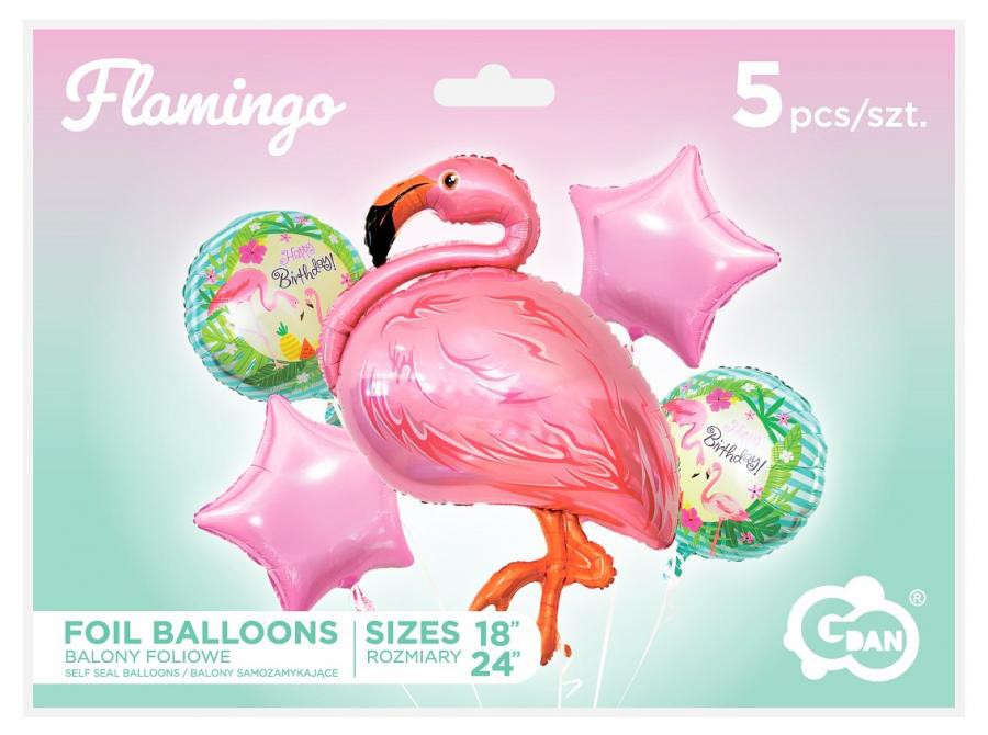 Folijas balonu komplekts "Dzīvnieki" - rozā flamingo, 5 gab.