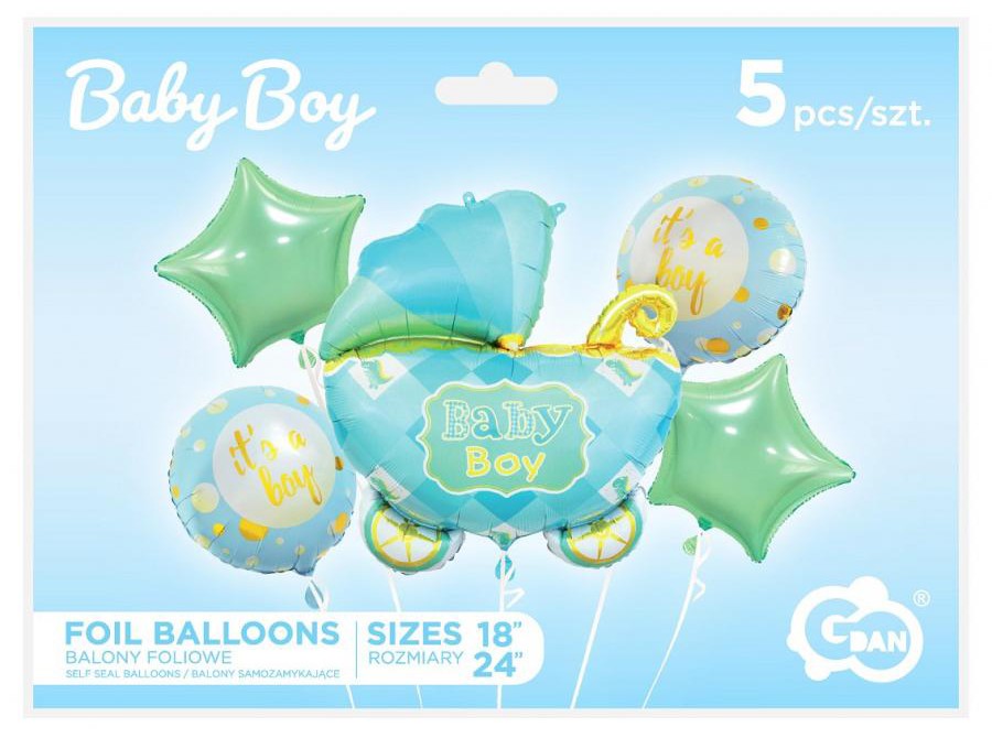 Folijas balonu komplekts "Dzimšanas dienas karietes" - 5 gabali