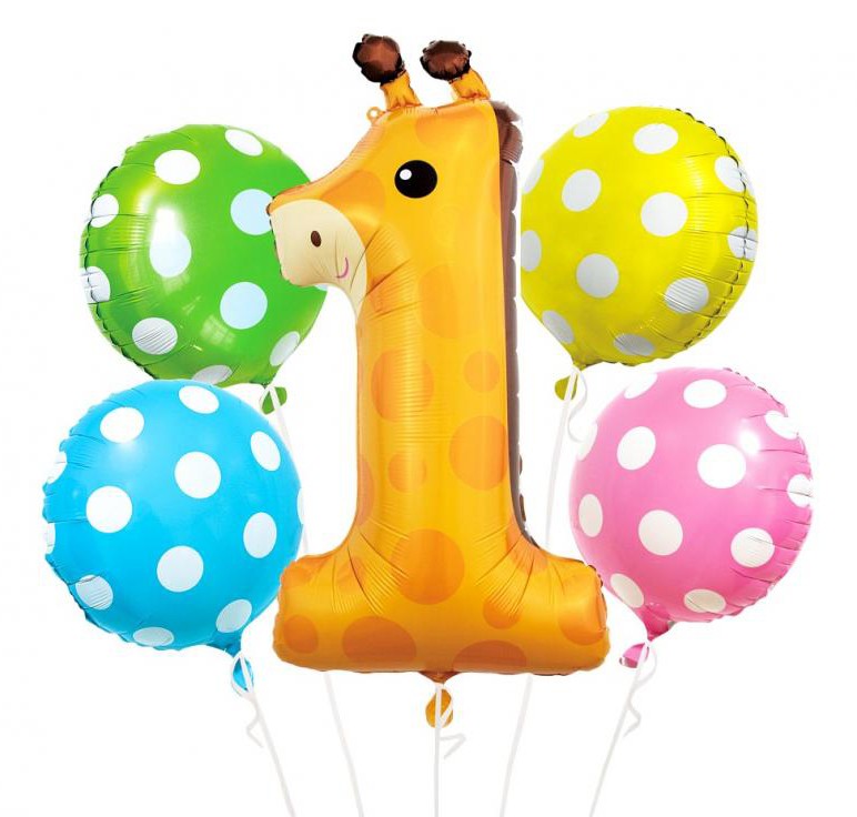 Folijas balonu komplekts "Dzīvnieki, punktiņi, žirafe", 5 daļas