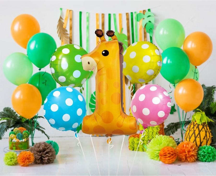 Folijas balonu komplekts "Dzīvnieki, punktiņi, žirafe", 5 daļas