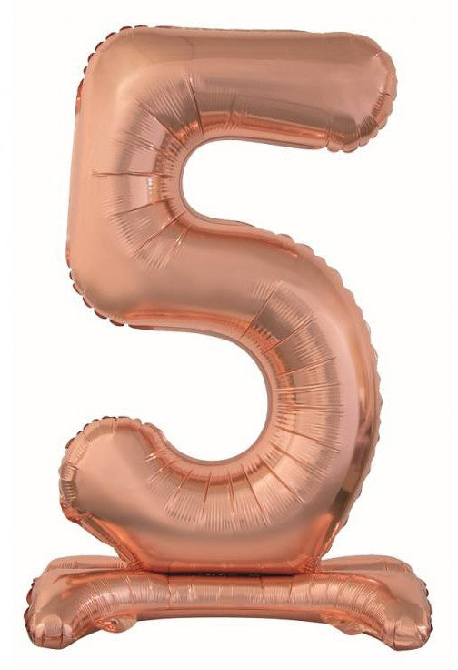 Folijas balons "Cipars 5", rozā zelta krāsā, ar pamatni, 74 cm
