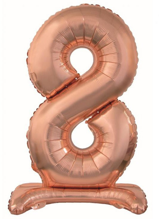 Folijas balons "Cipars 8", rozā zelta krāsā, ar pamatni, 74 cm