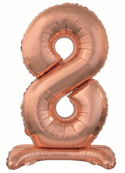 Folijas balons "Cipars 8", rozā zelta krāsā, ar pamatni, 74 cm
