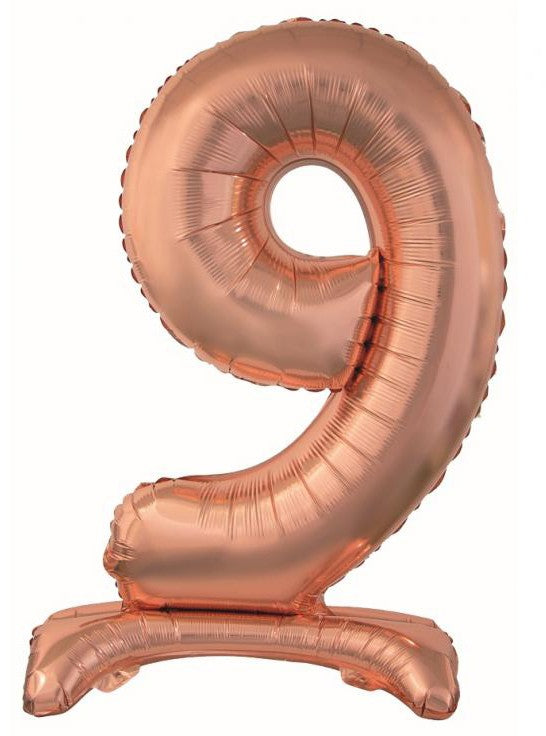 Folijas balons "Cipars 9" ar pamatni, 74 cm, rozā zelta krāsā