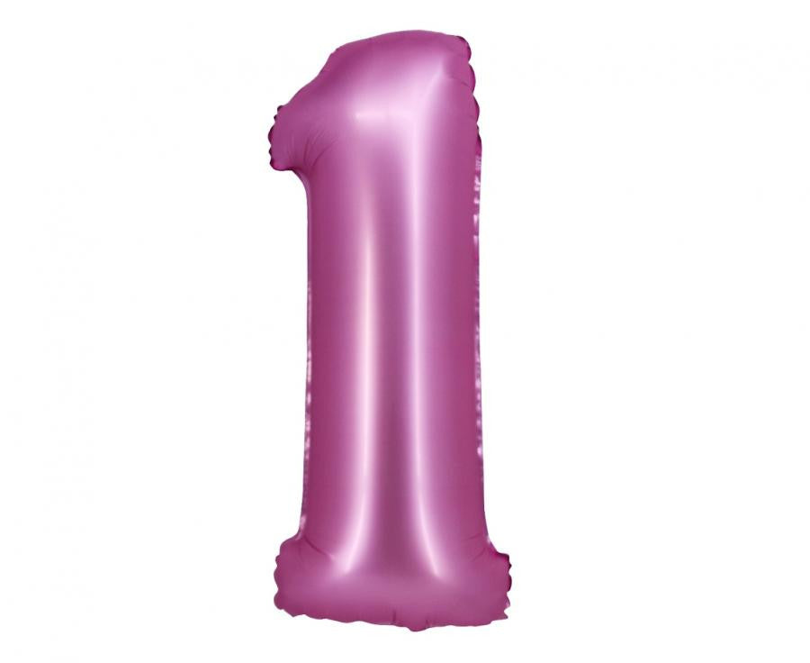 Folijas balons "Cipars 1", satīna, rozā, 76 cm