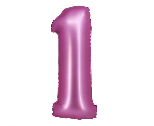 Folijas balons "Cipars 1", satīna, rozā, 76 cm