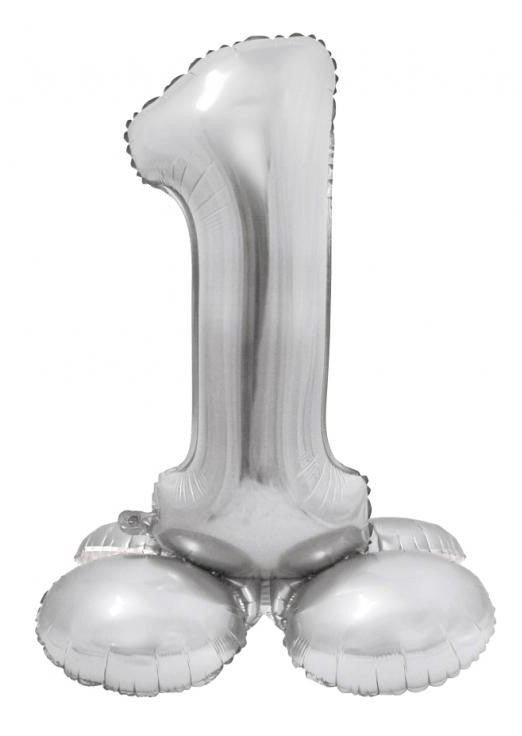 Sudraba krāsas folijas balons ar pamatni "Cipars 1", 72 cm