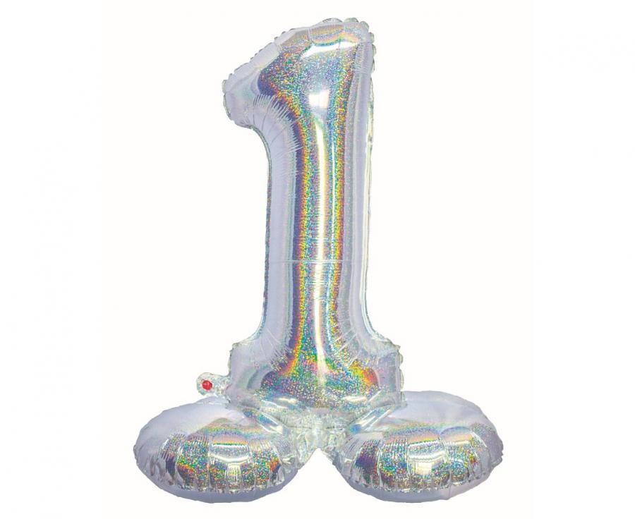 Sudraba krāsas hologrāfisks skaitlis, sudraba krāsas folijas balons ar pamatni, 72 cm