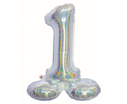 Sudraba krāsas hologrāfisks skaitlis, sudraba krāsas folijas balons ar pamatni, 72 cm
