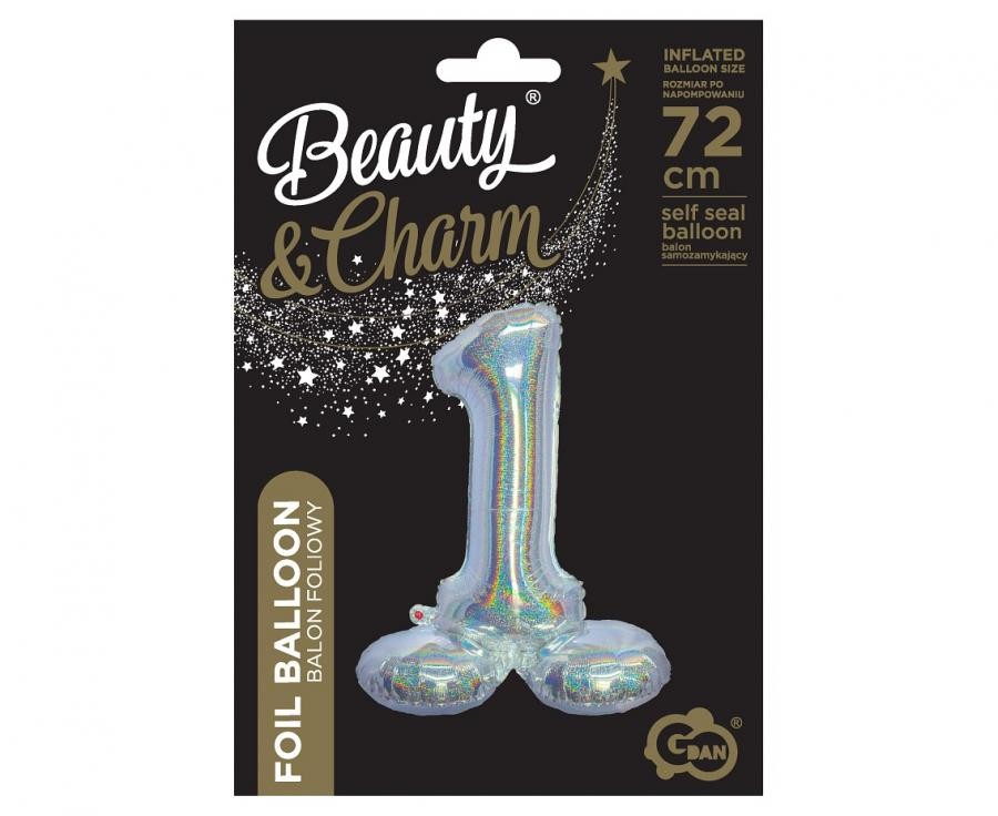 Sudraba krāsas hologrāfisks skaitlis, sudraba krāsas folijas balons ar pamatni, 72 cm