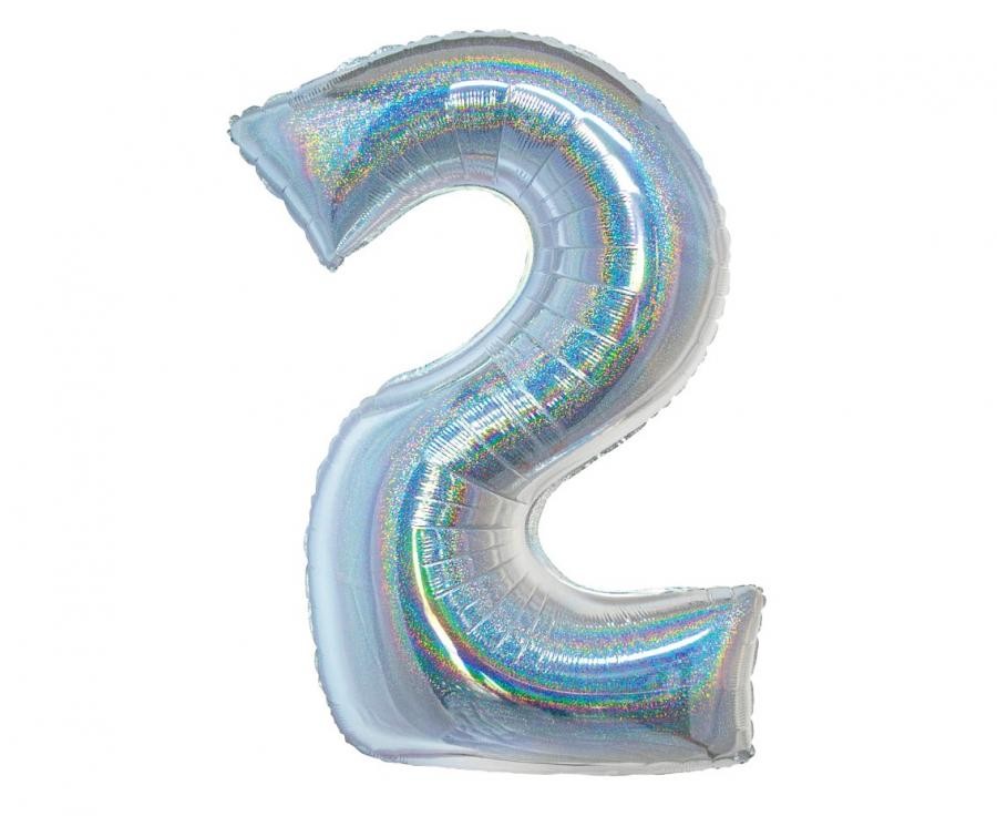 Hologrāfisks sudraba folijas balons ar numuru 2, 76 cm