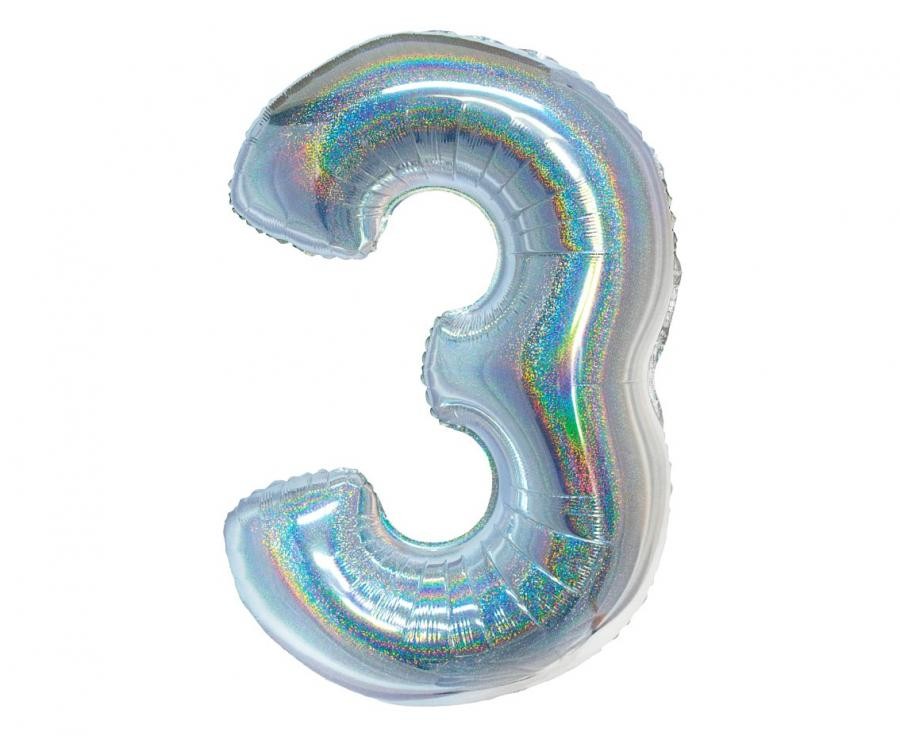 Sudraba krāsas hologrāfisks skaitlis, sudraba krāsas folijas balons 76 cm
