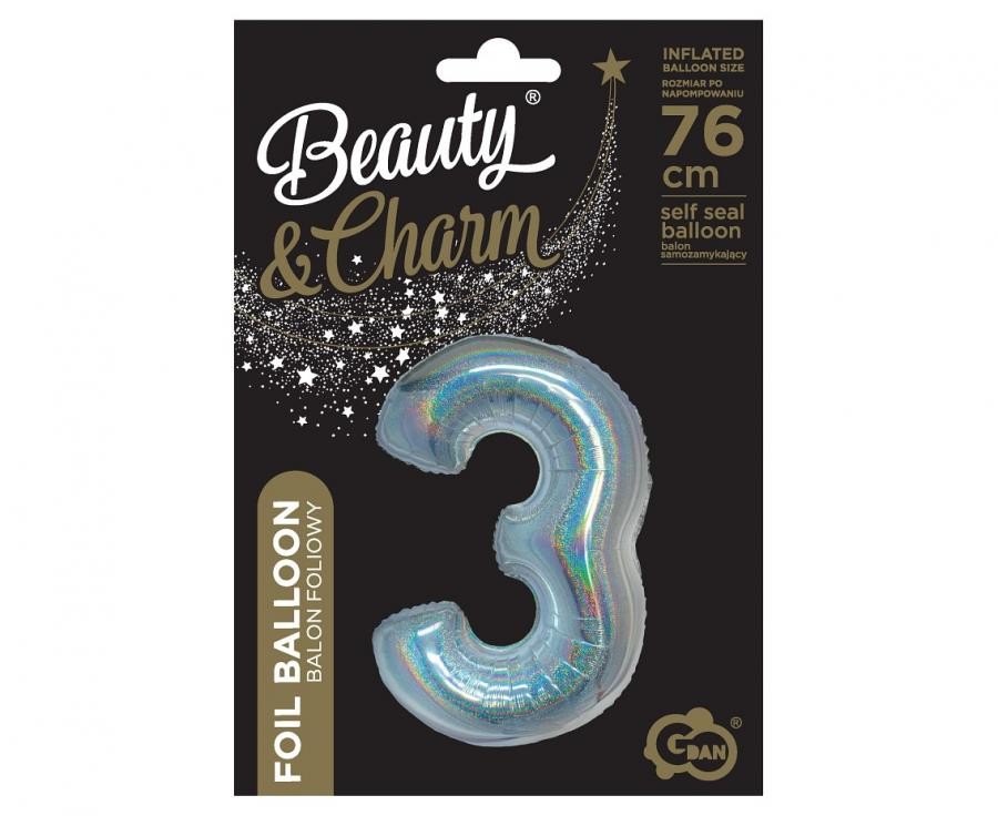 Sudraba krāsas hologrāfisks skaitlis, sudraba krāsas folijas balons 76 cm