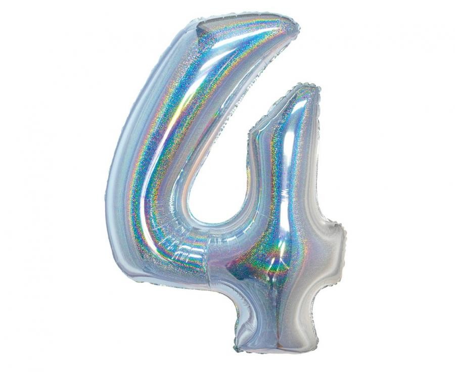 Sudraba krāsas hologrāfisks skaitlis, sudraba krāsas folijas balons 76 cm
