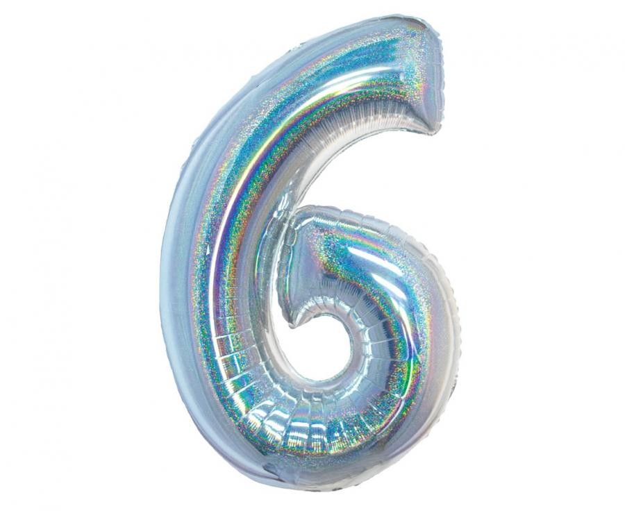 Sudraba hologrāfisks folijas balons ar skaitli 6, 76 cm