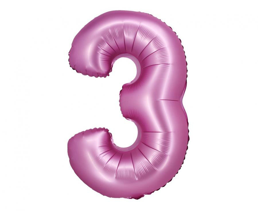 Folijas balons "Cipars 3", satīna, rozā, 76 cm
